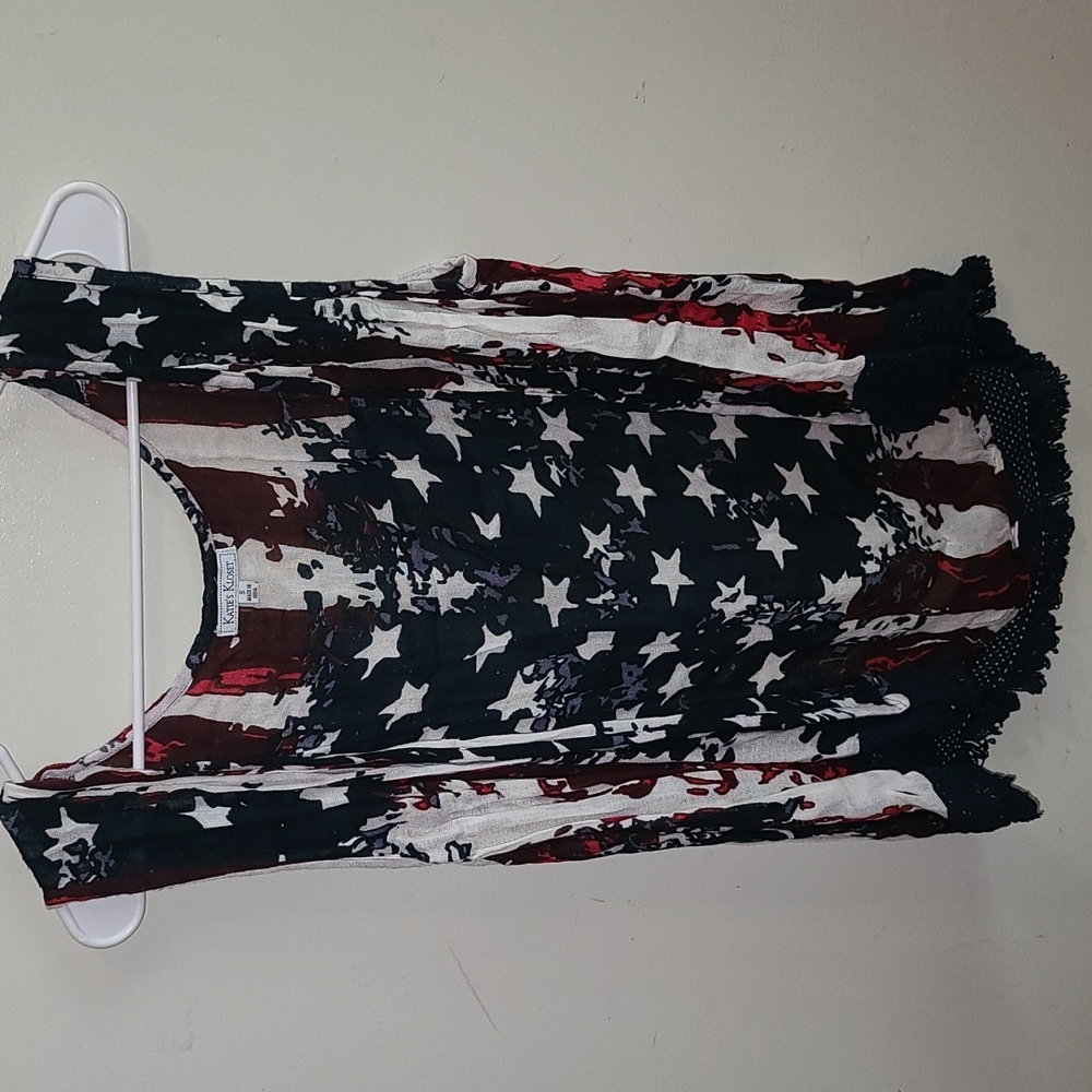 Small Katie's Kloset 4th of July themed sleeveless cardigan